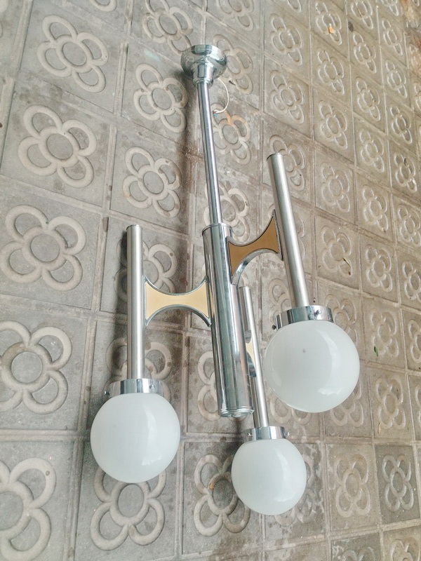 lampara techo 3esferas cristal o13 inox e27 alt 94 o43 3u